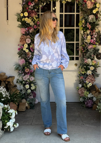 Cotton-Poplin Striped Floral Blouse