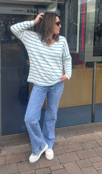 Soft Striped V-Neck Long Sleeve Top