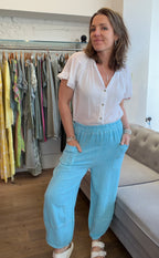 Cotton & Linen Mix Barrel Leg Trousers