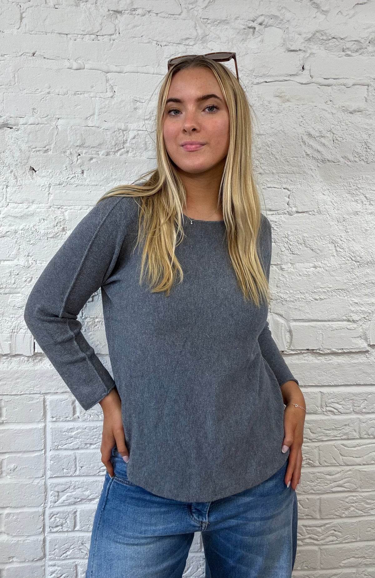 Phoebe Curved Hem Round Neck