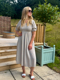 Cotton and Linen Mix Ruched Sleeve Dress
