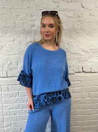Cotton and Linen Mix Top With Leopard Detail