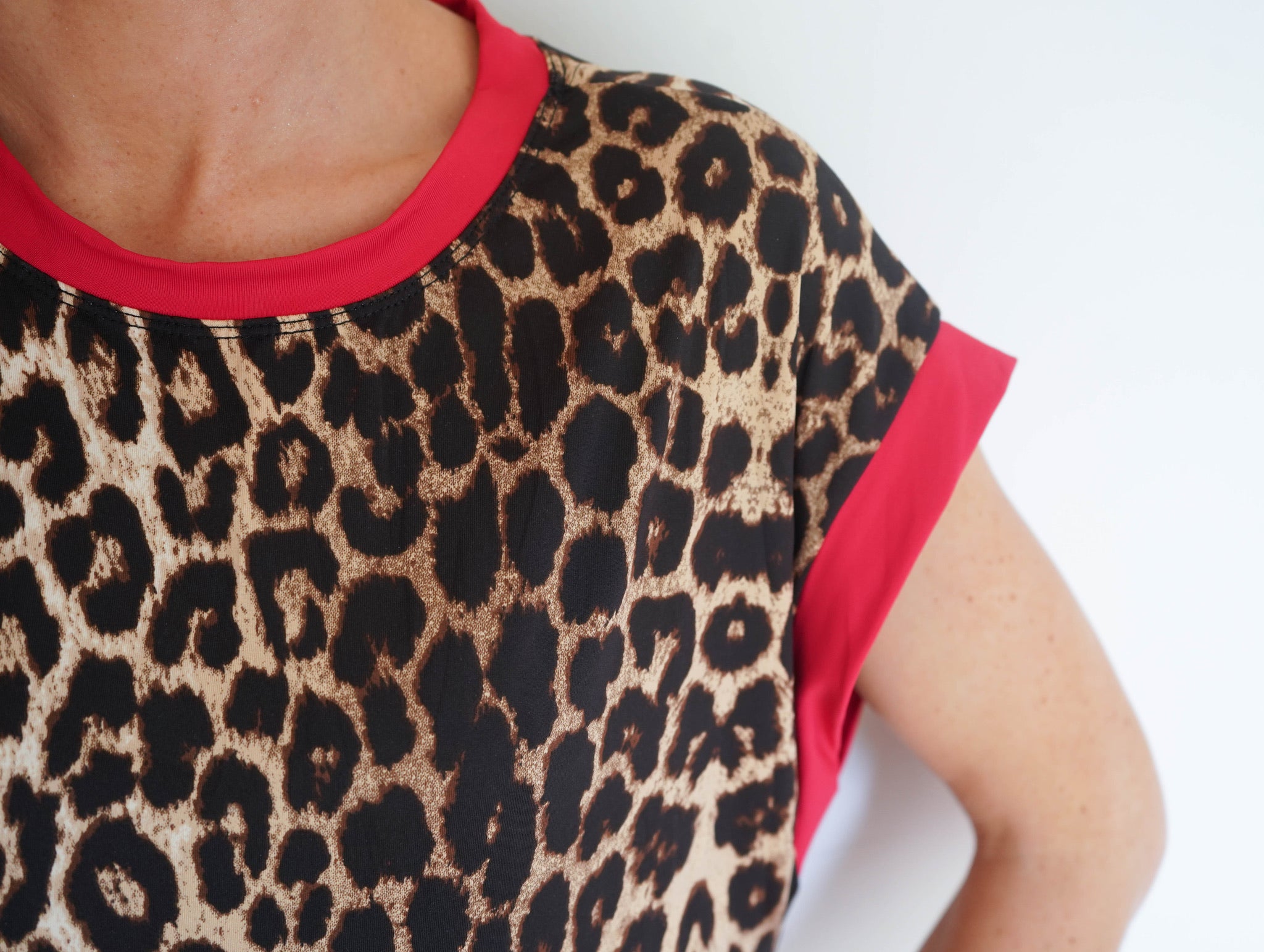 Red animal print shirt dress sales