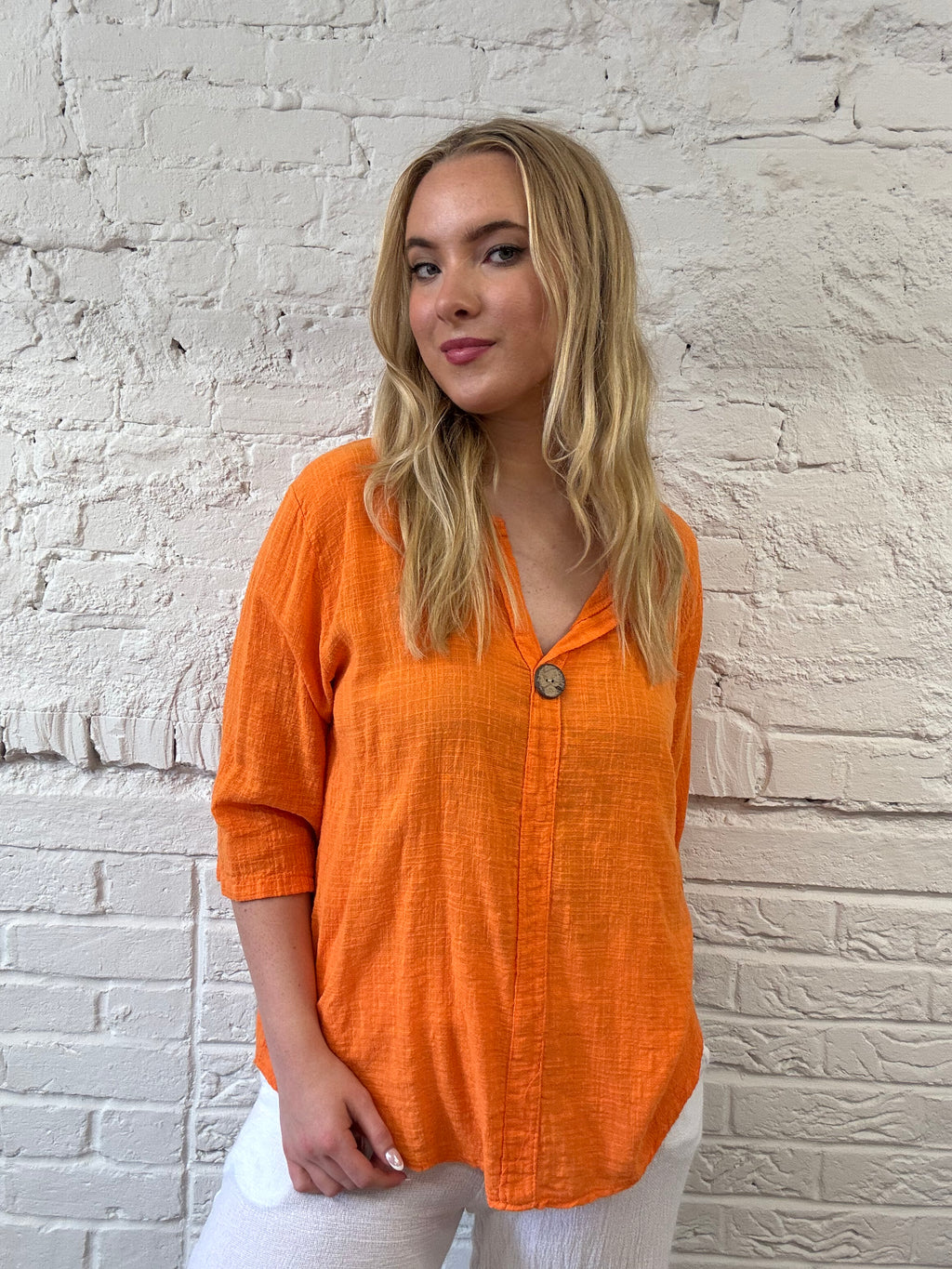 Front Button Detail Cotton Top