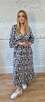 Vibrant Pattern Shirred Dress