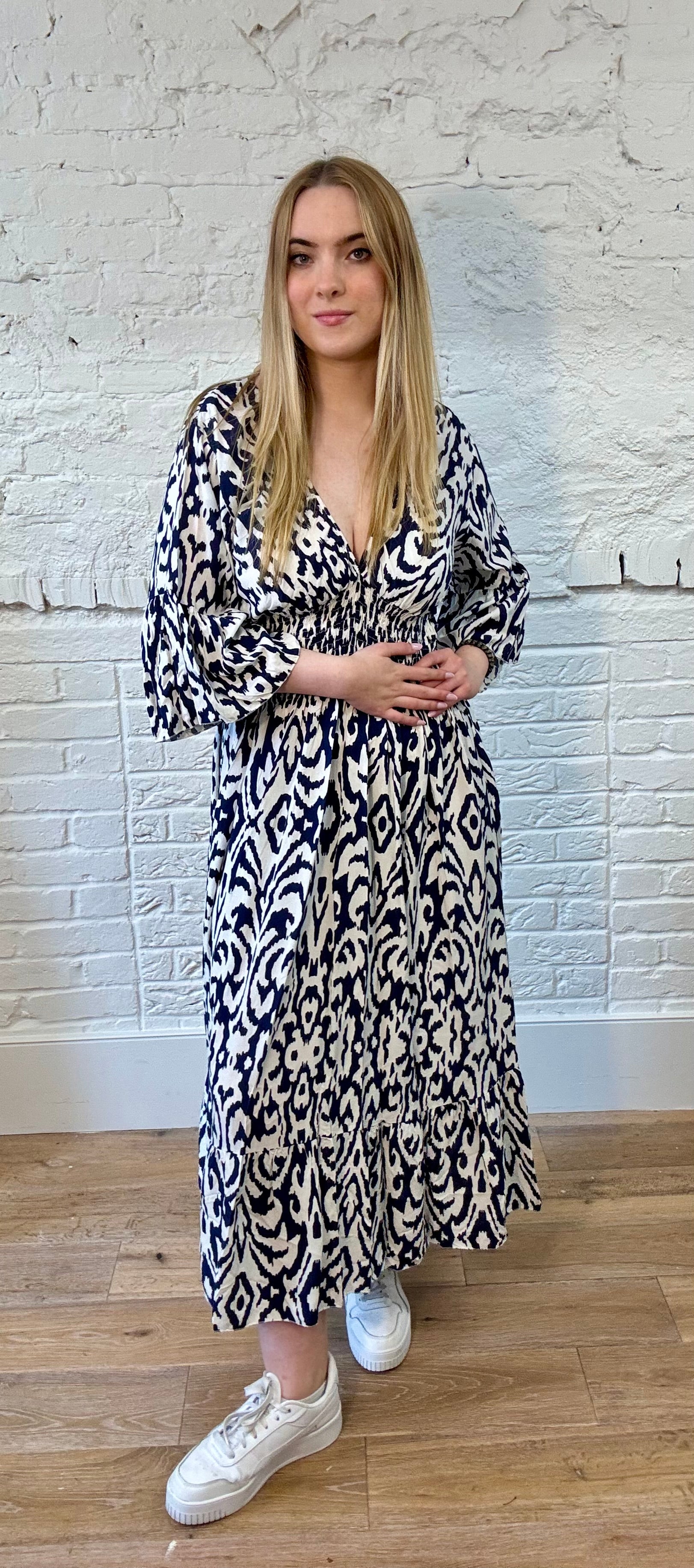 Vibrant Pattern Shirred Dress
