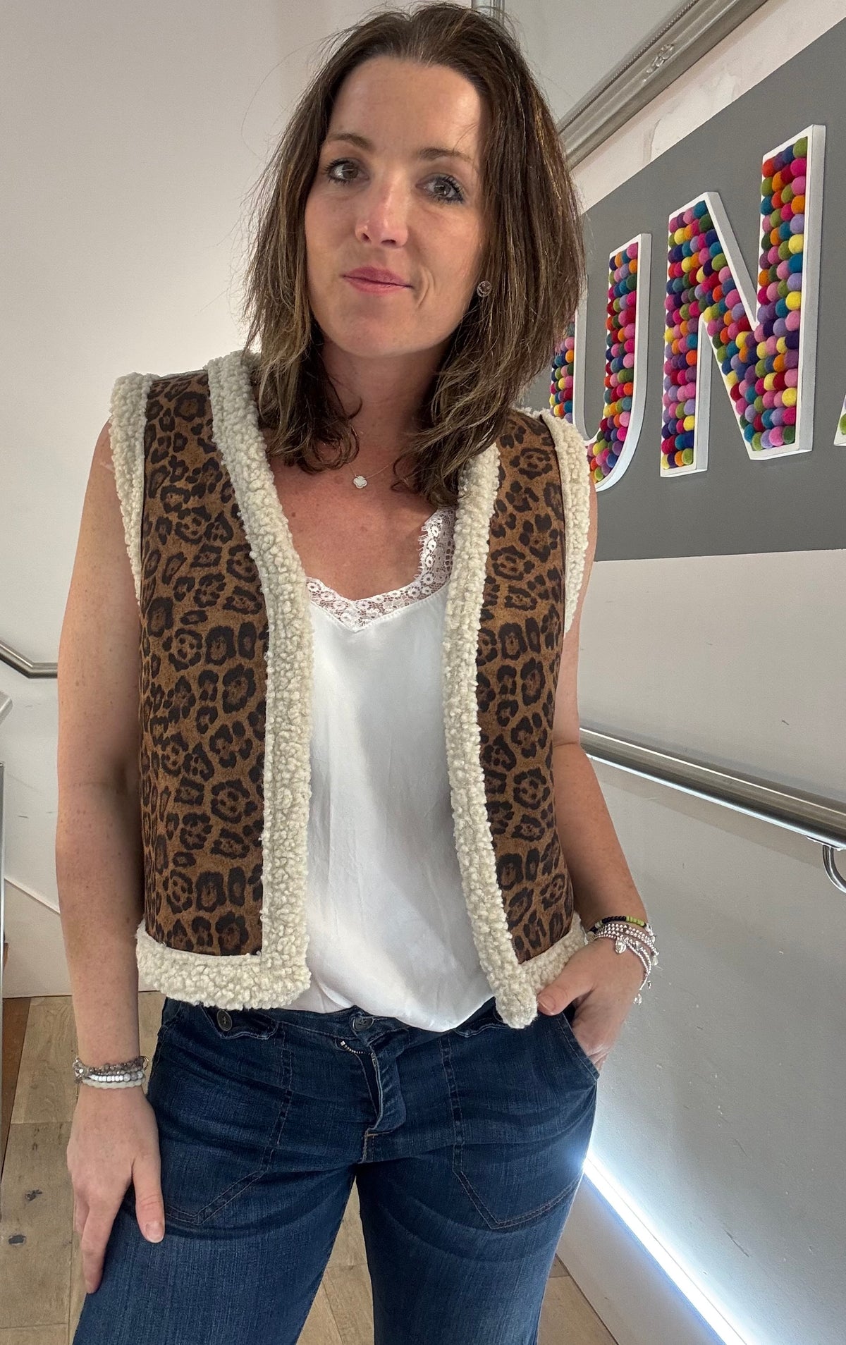 Faux Shearling Leopard Print Gilet