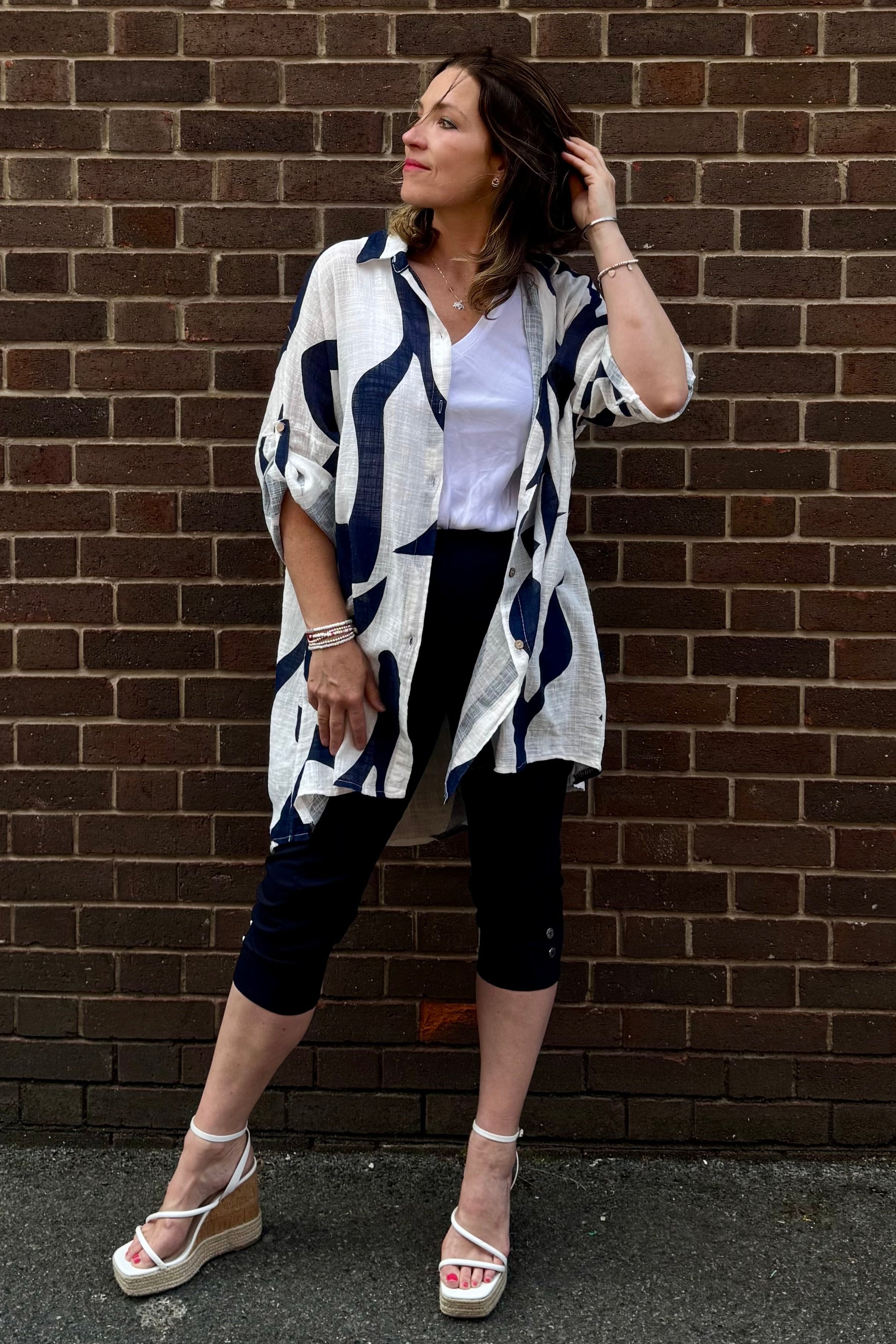 Long Abstract Print Cotton Shirt