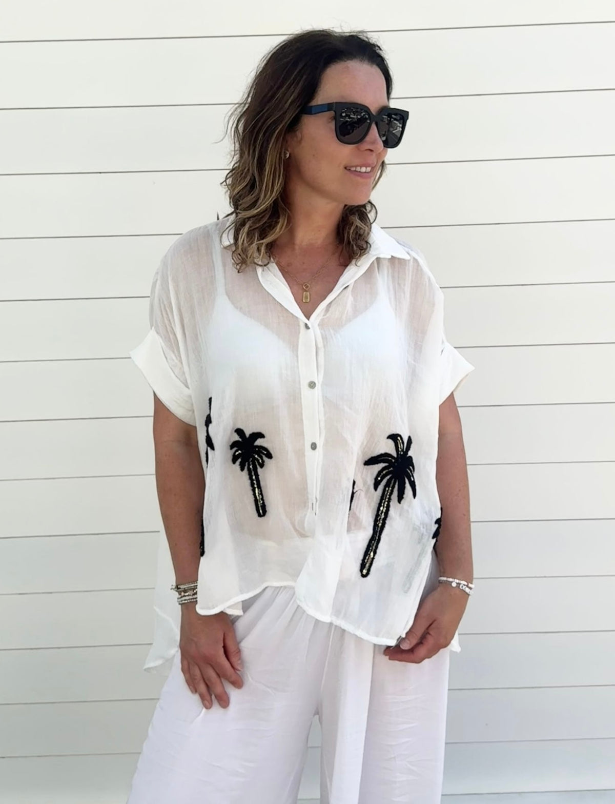 Sequin Detail Palm Tree Shirt