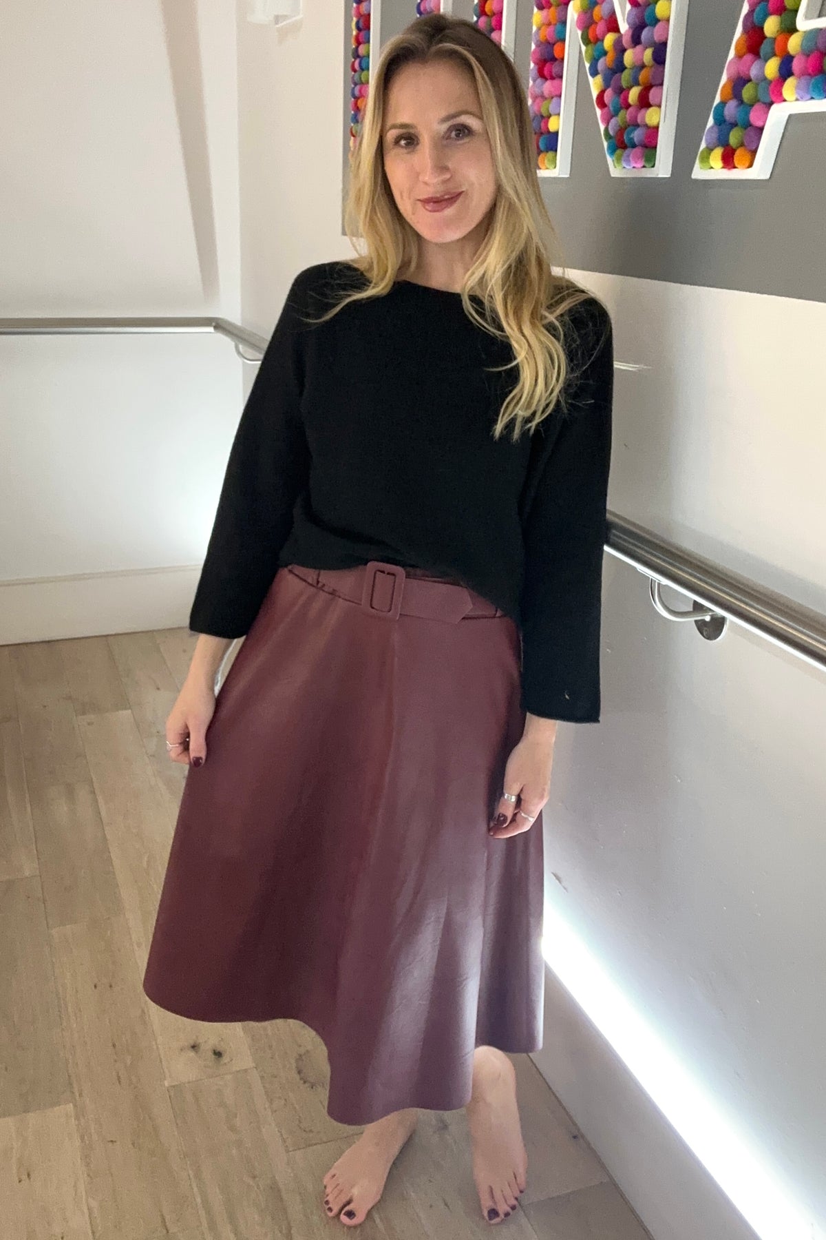 Vegan Leather Belted Skirt