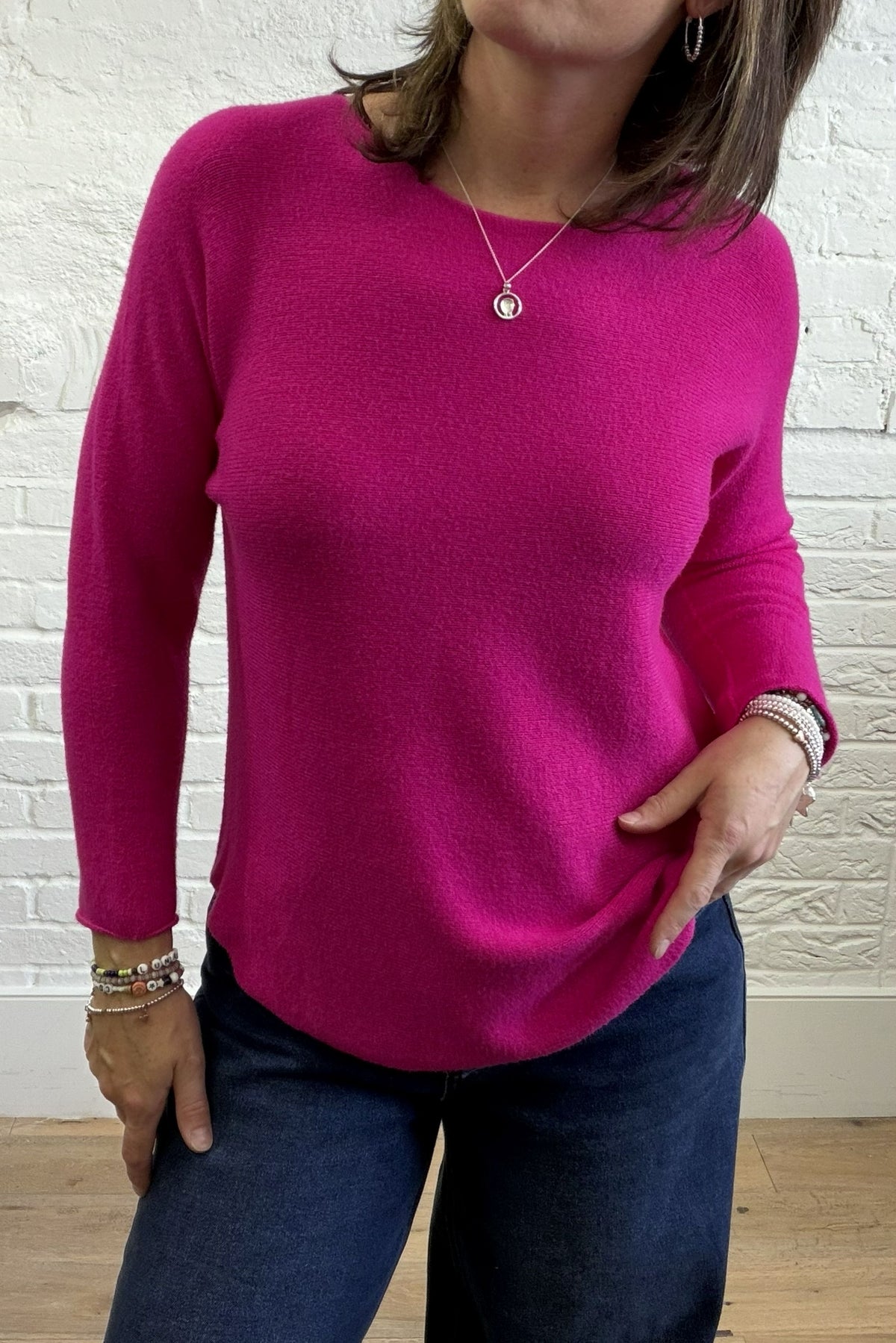 Phoebe Curved Hem Round Neck