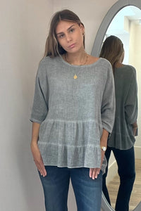 Oversized Linen & Cotton Mix Tiered Top