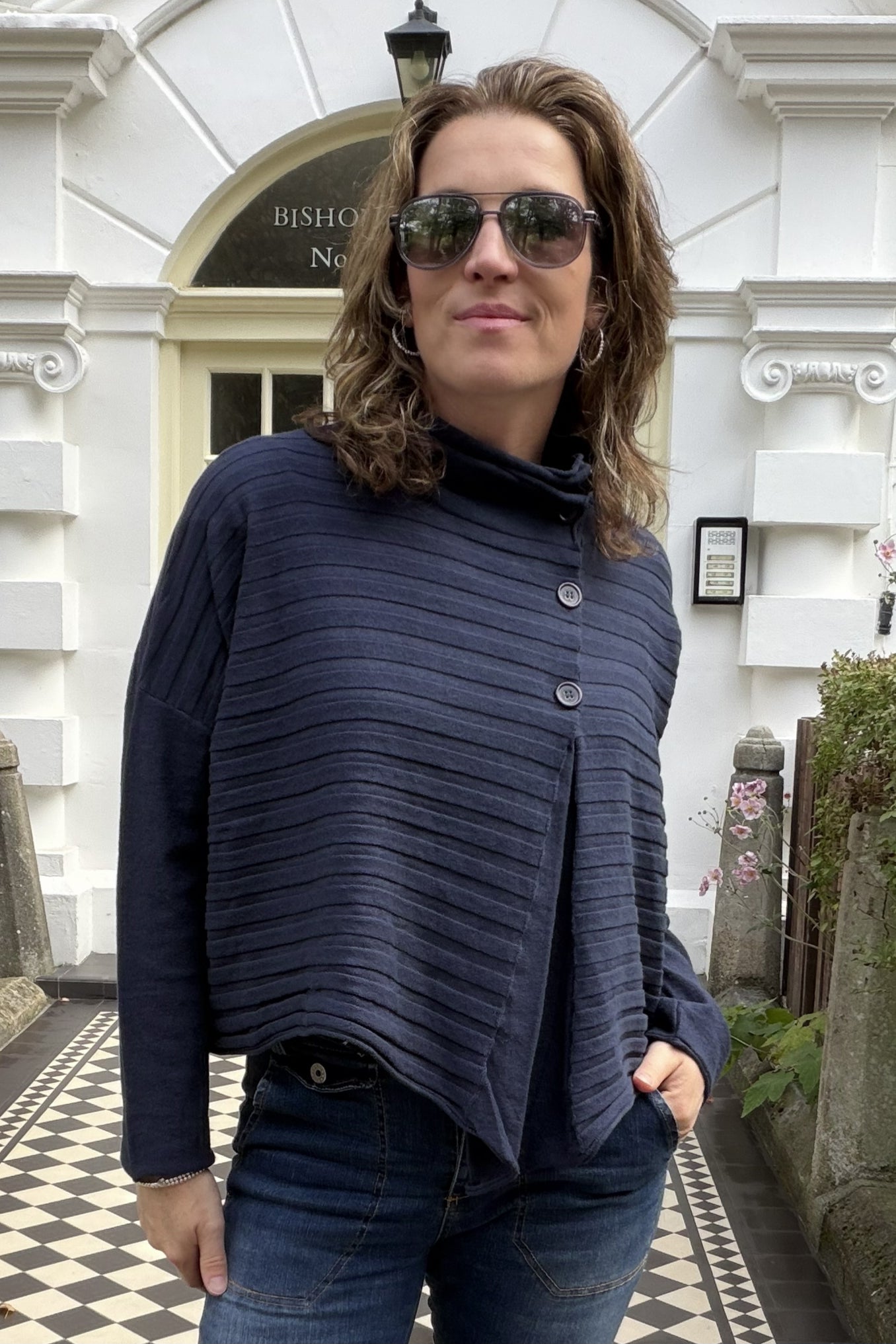 Serafina Cowl Neck Button Knit