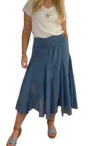 Pleated Cotton Midi Skirt