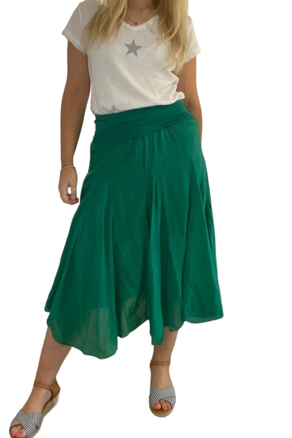 Pleated Cotton Midi Skirt