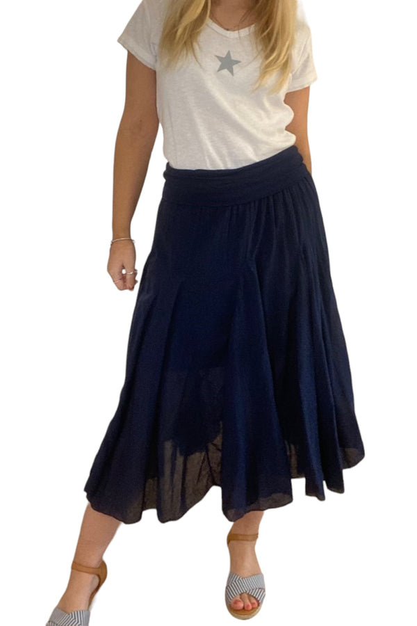 Pleated Cotton Midi Skirt