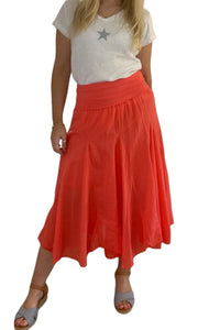 Pleated Cotton Midi Skirt