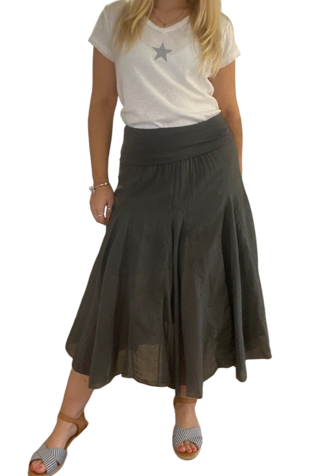 Pleated Cotton Midi Skirt