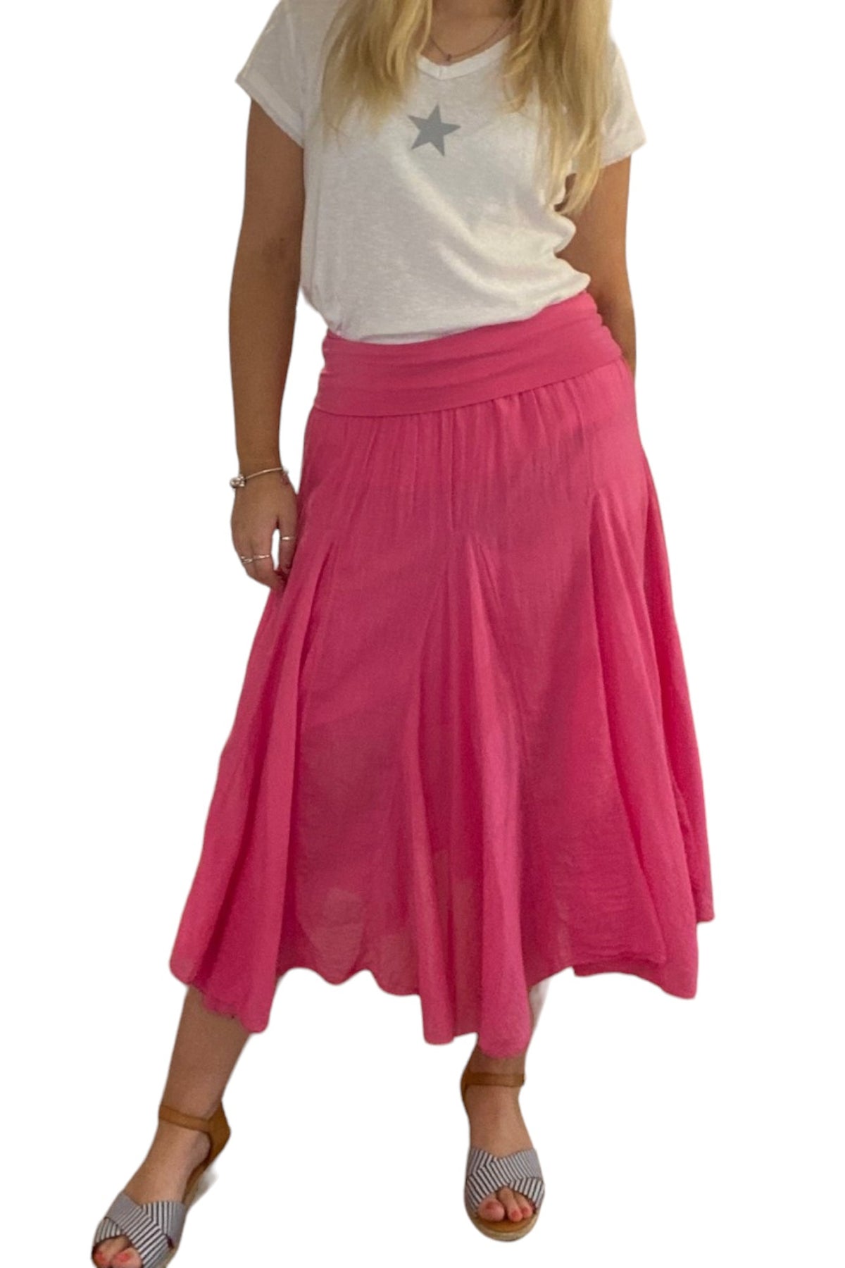 Pleated Cotton Midi Skirt