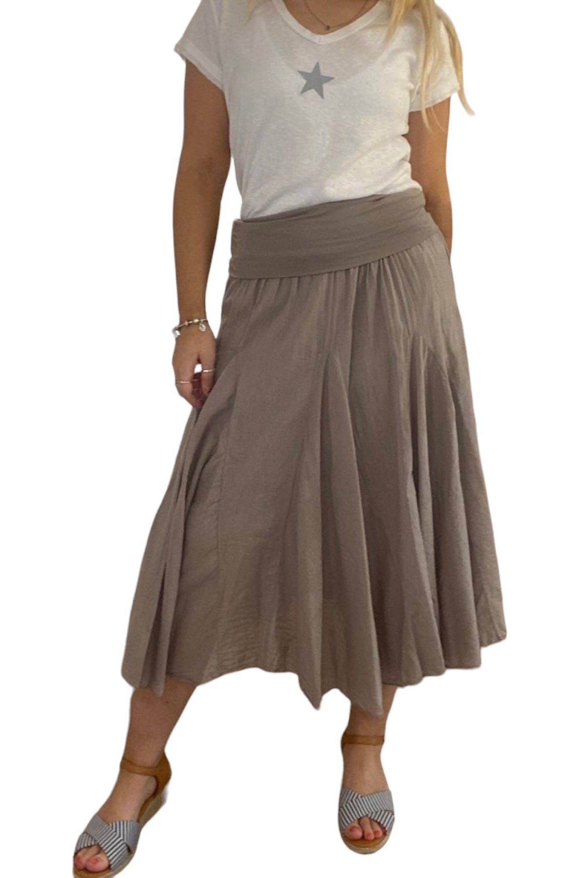 Pleated Cotton Midi Skirt