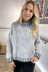 Funnel Neck Contrast Stitch Jumper