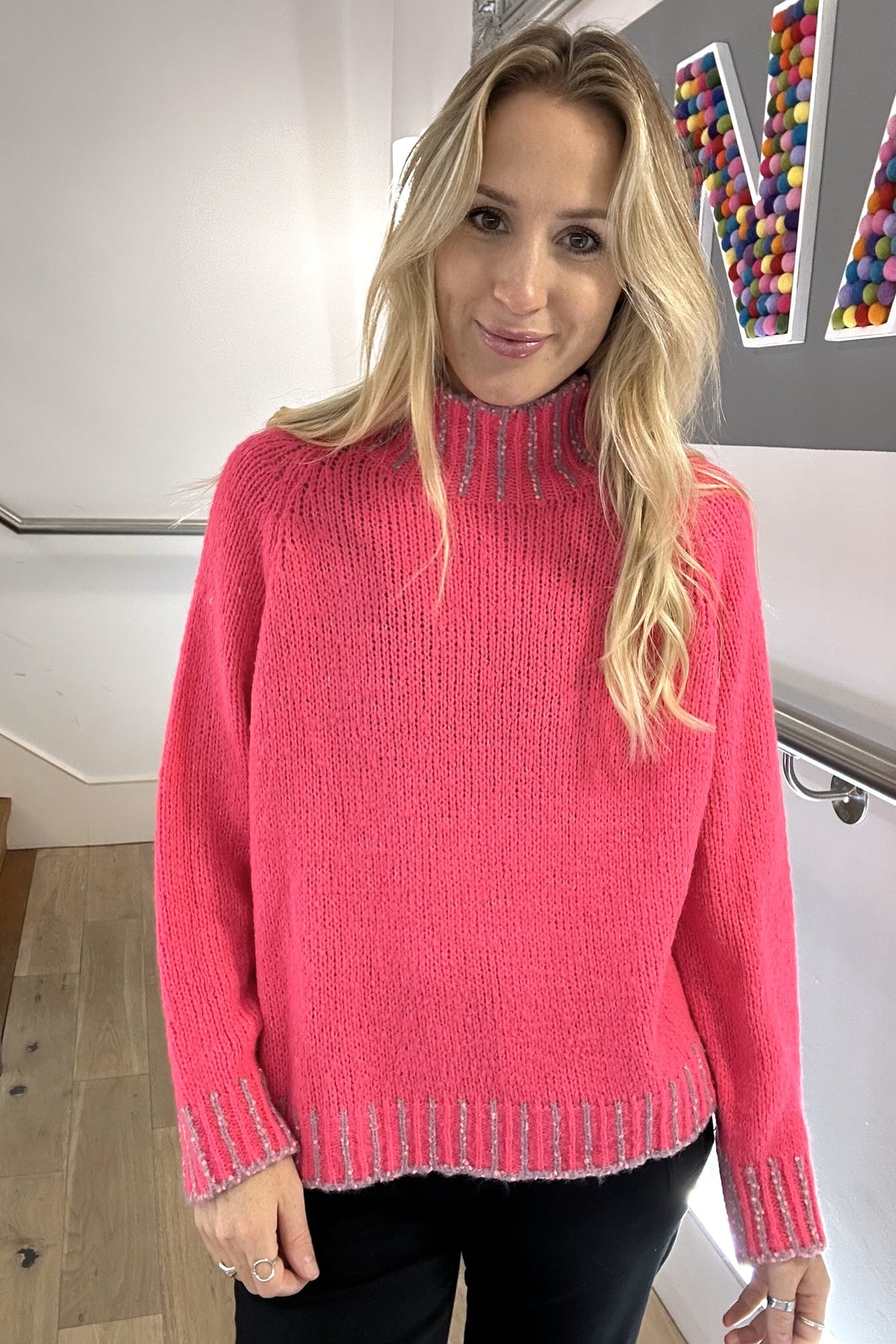 Funnel Neck Contrast Stitch Jumper