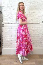 Botanical Print Shirred Dress