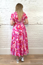 Botanical Print Shirred Dress