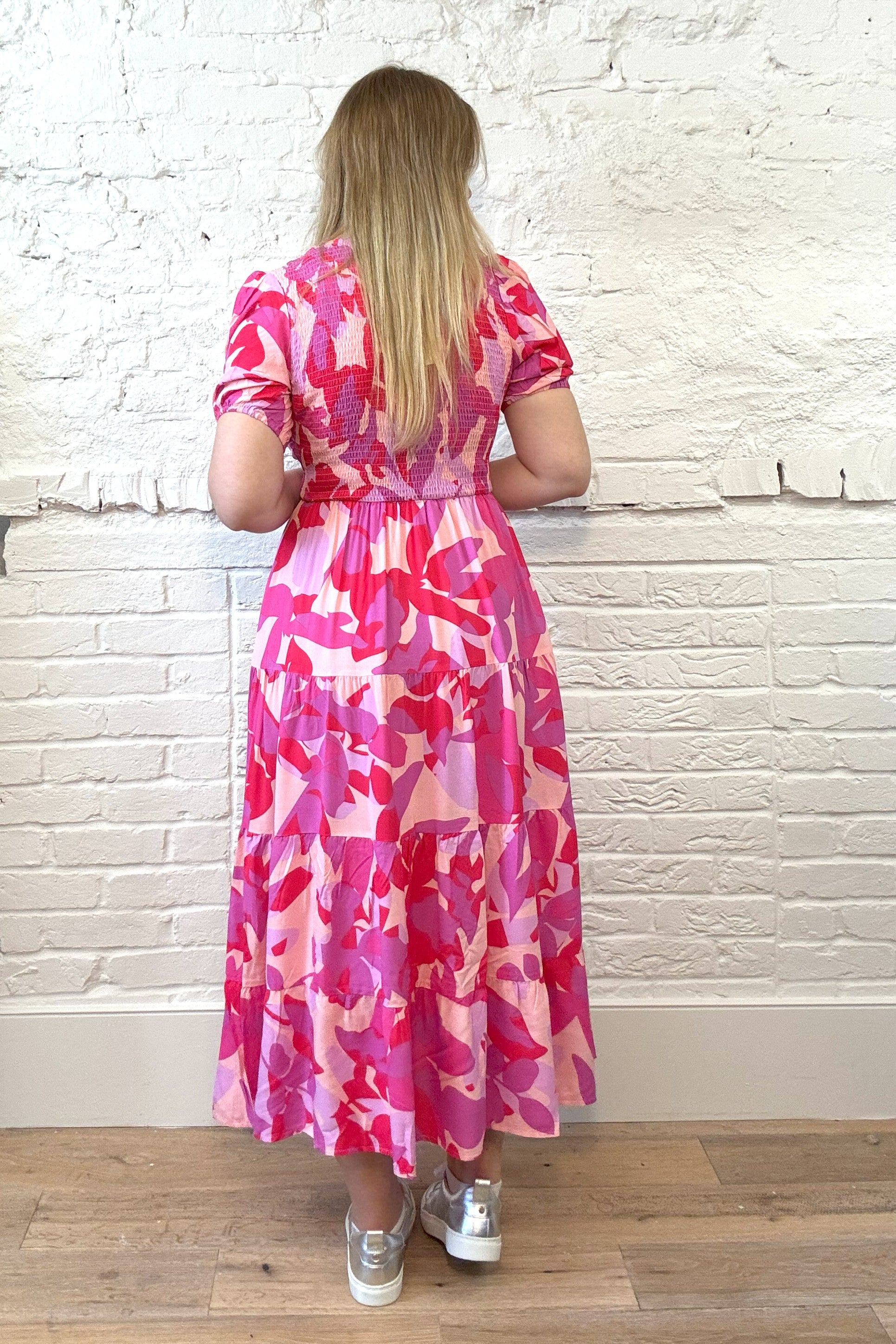 Botanical Print Shirred Dress
