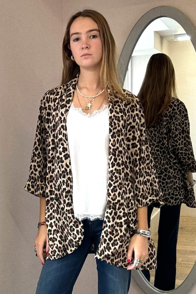 Leopard Print Open Blazer