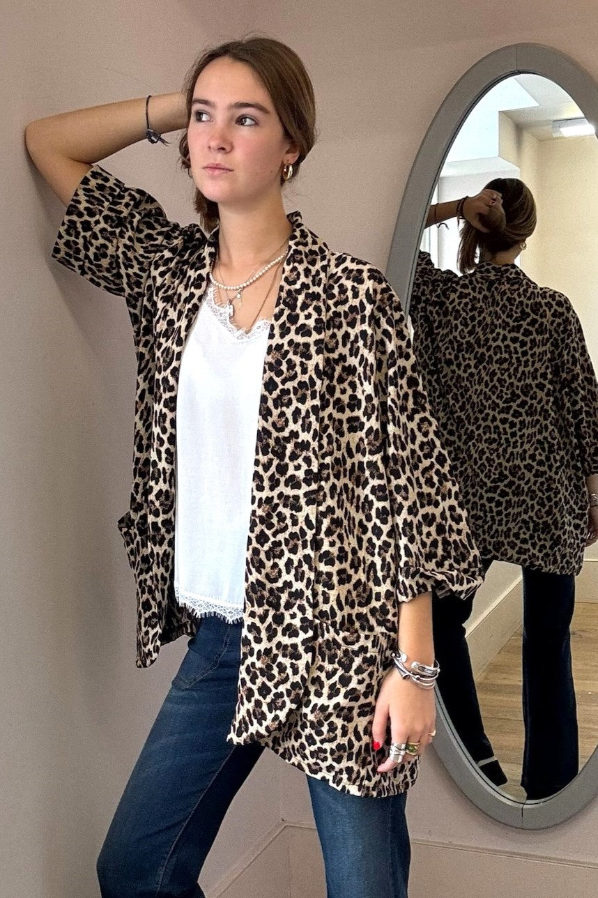 Leopard Print Open Blazer