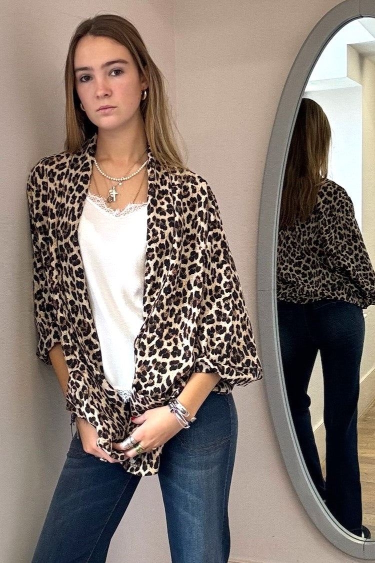 Leopard Print Open Blazer