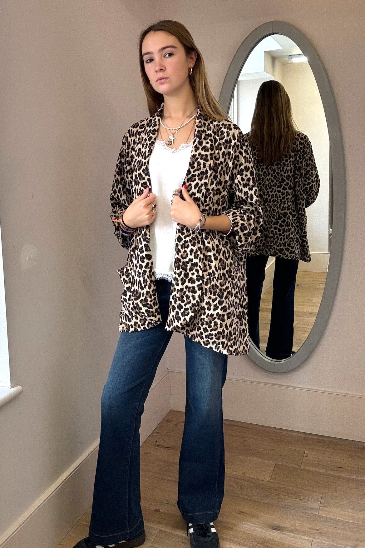 Leopard Print Open Blazer