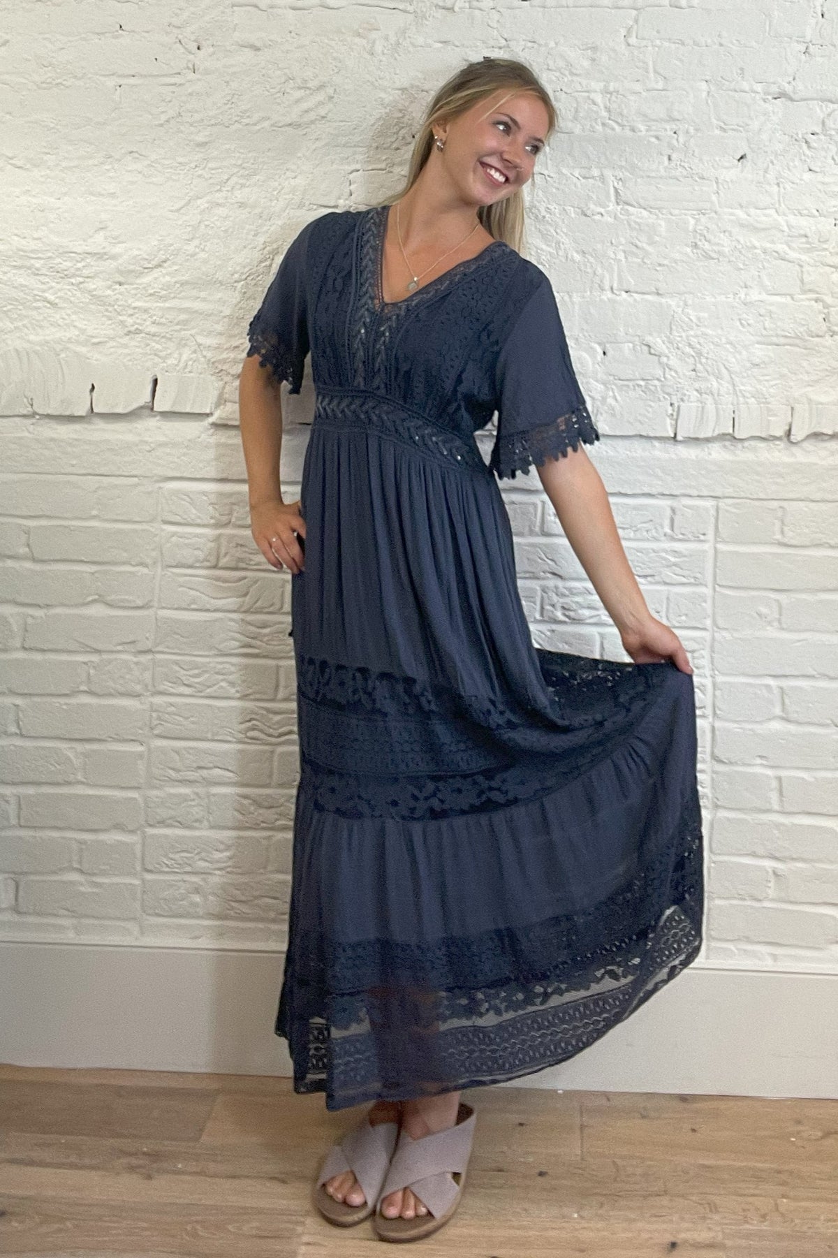 Embroidery Lace & Sequin Maxi Dress