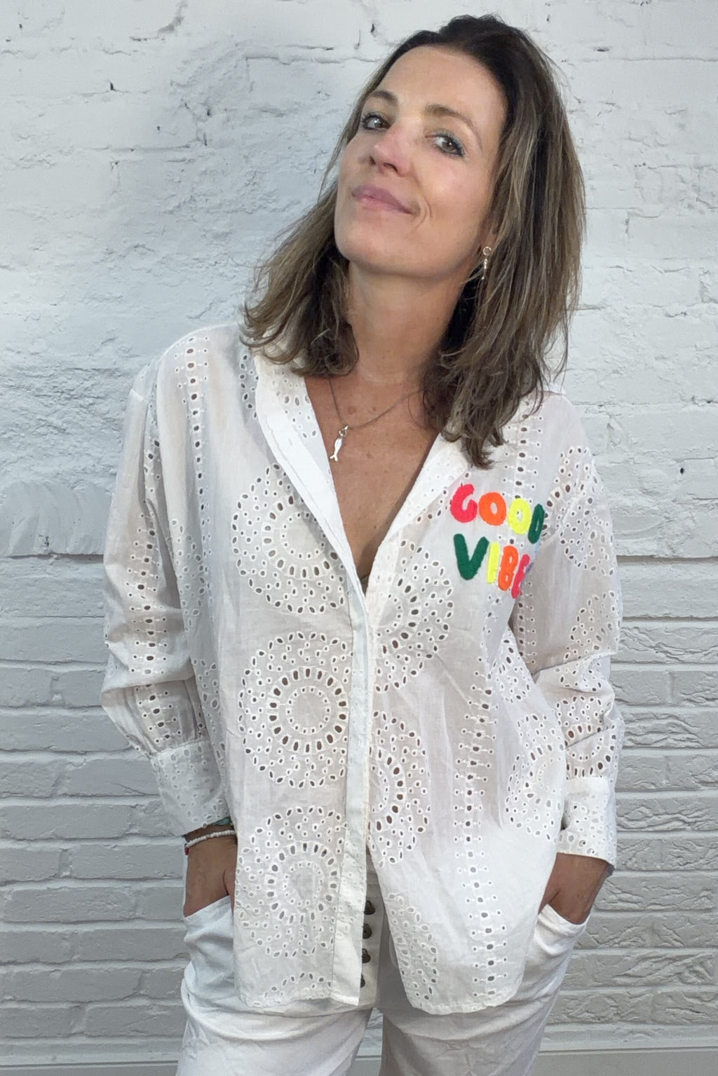 Good Vibes Broderie Shirt