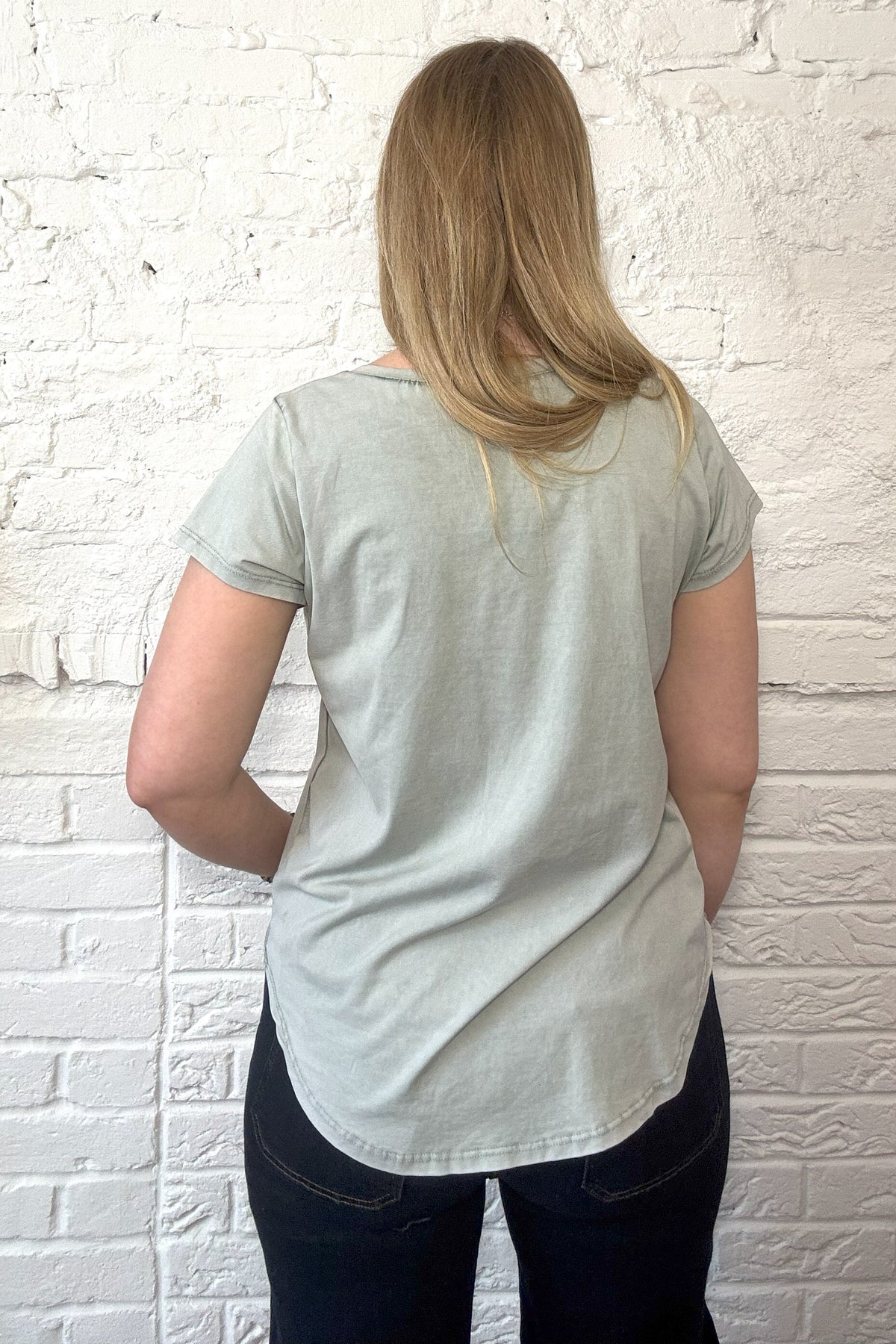 Stone Wash Cotton Button Detail T-Shirt