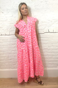 Leopard Flutter Sleeve Maxi Dress