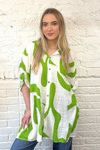 Long Abstract Print Cotton Shirt
