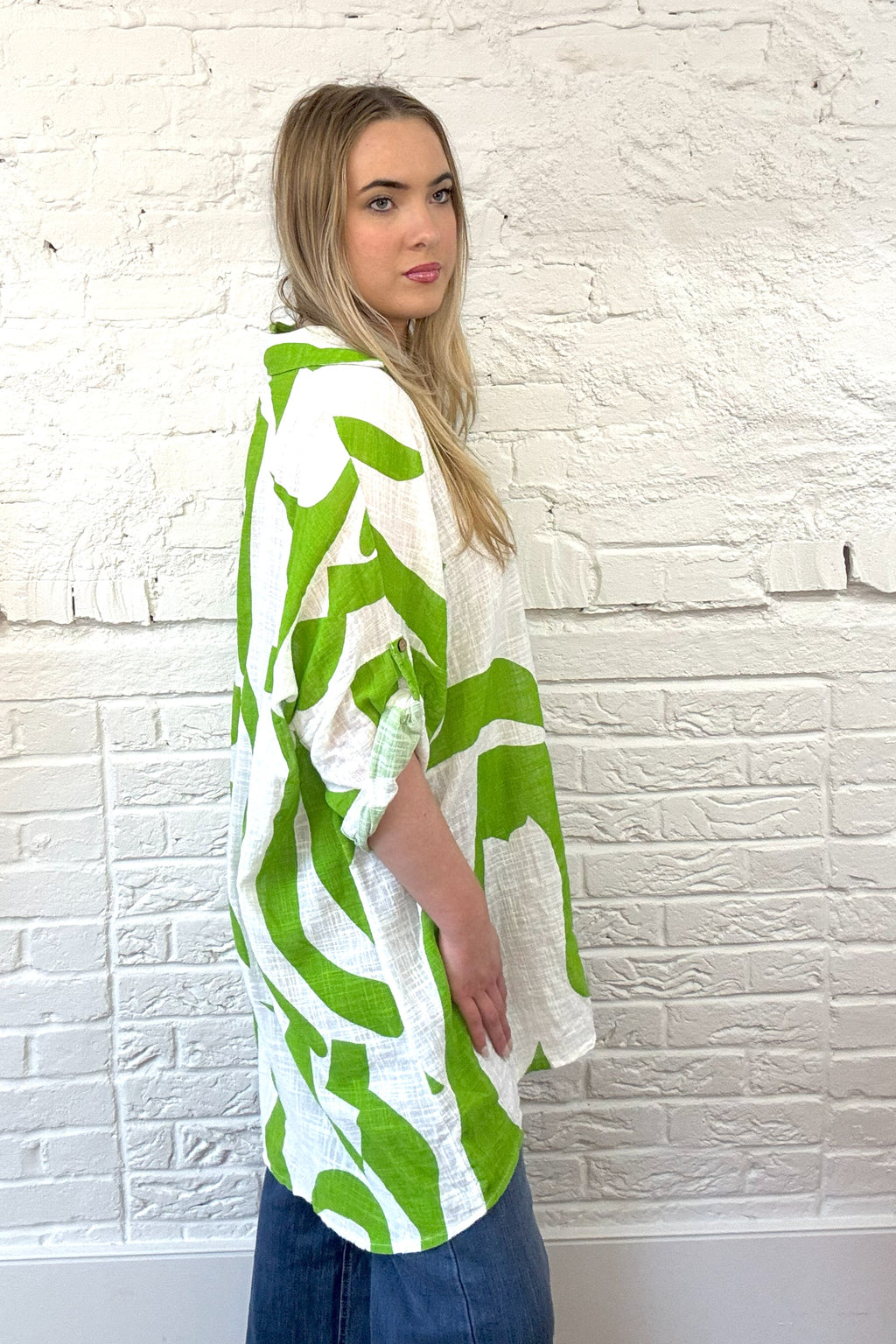 Long Abstract Print Cotton Shirt