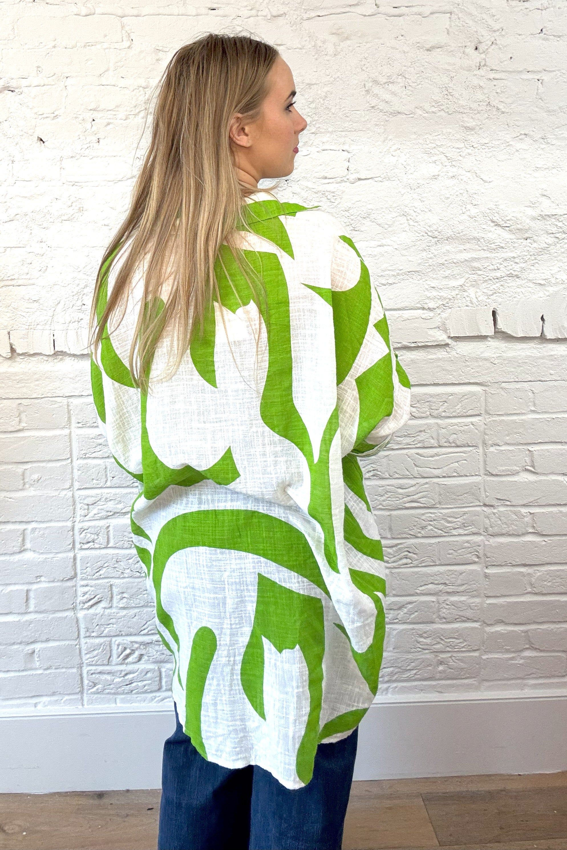 Long Abstract Print Cotton Shirt