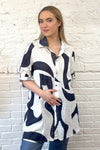 Long Abstract Print Cotton Shirt