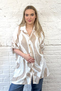 Long Abstract Print Cotton Shirt