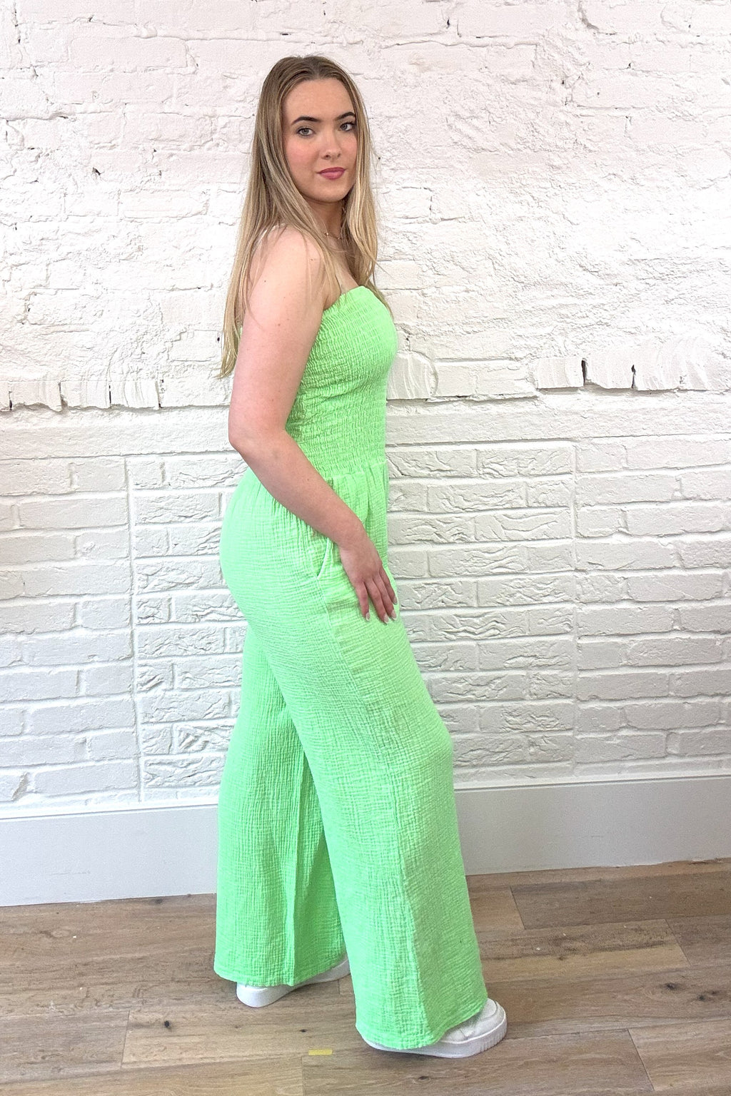 Cheesecloth Strapless Wide Leg Jumpsuit