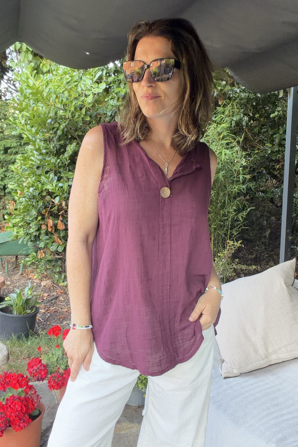 Aisha Button Detail Cotton Top