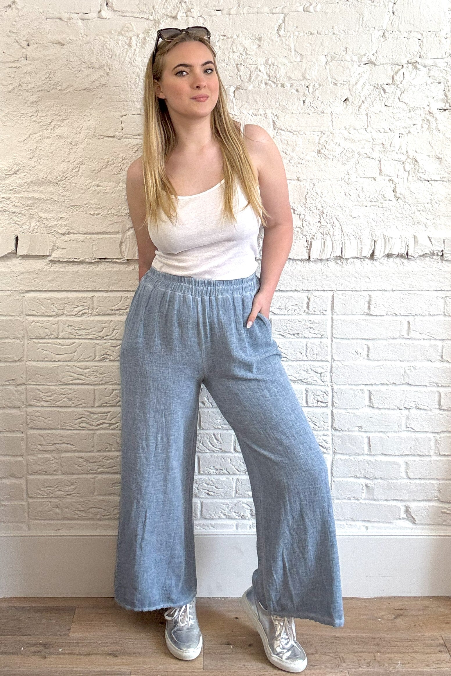Cotton & Linen Mix Wide Leg Trousers