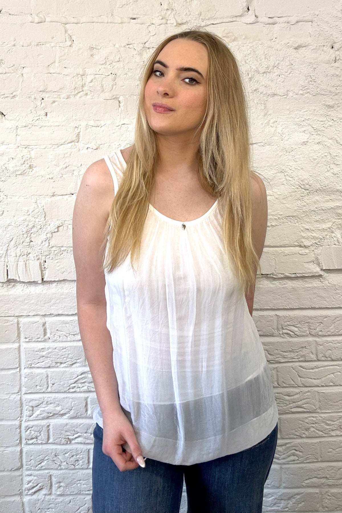 Silk Vest Top with Silver Heart Charm