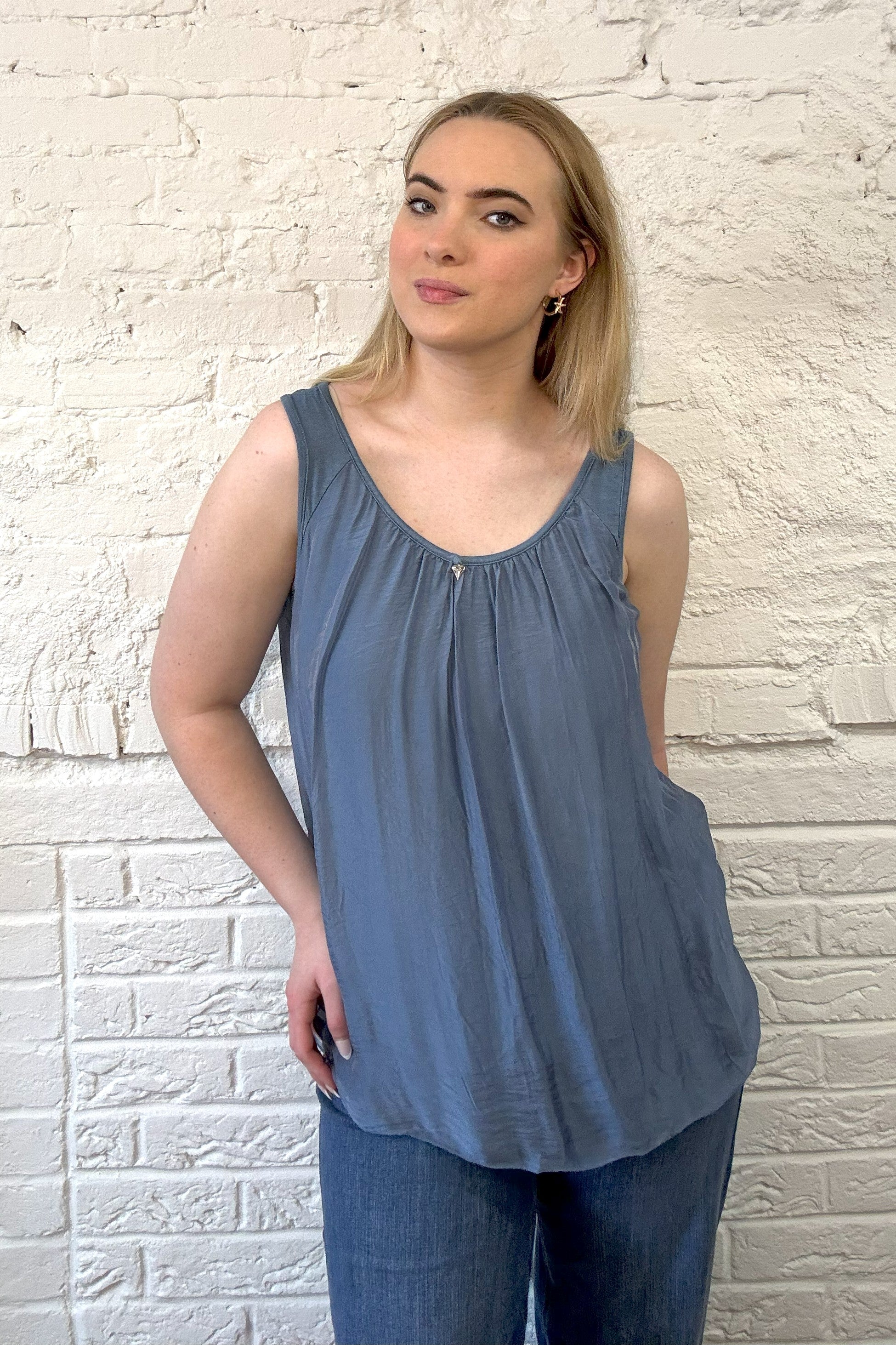 Silk Vest Top with Silver Heart Charm