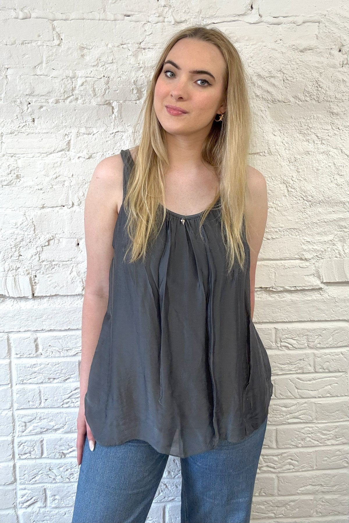 Silk Vest Top with Silver Heart Charm