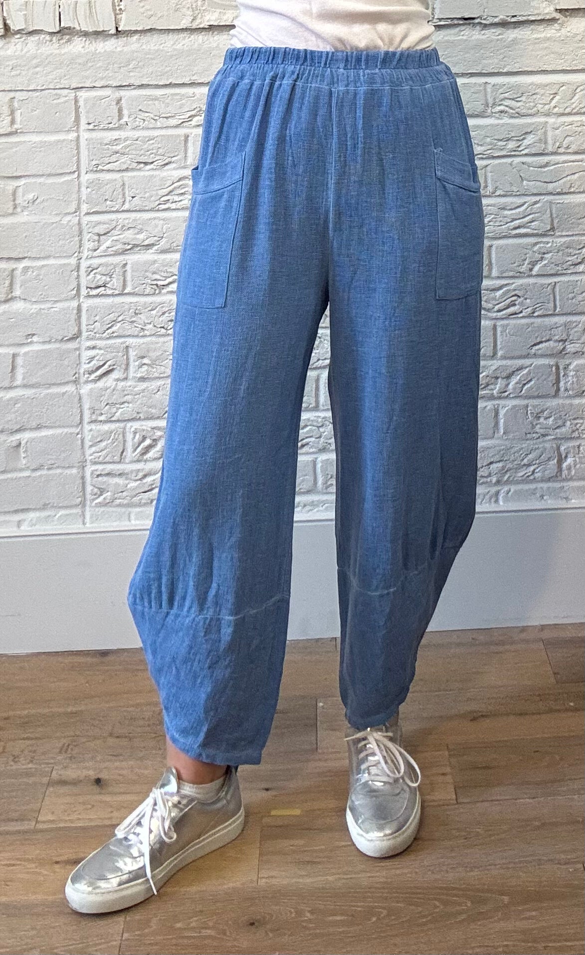 Cotton & Linen Mix Barrel Leg Trousers