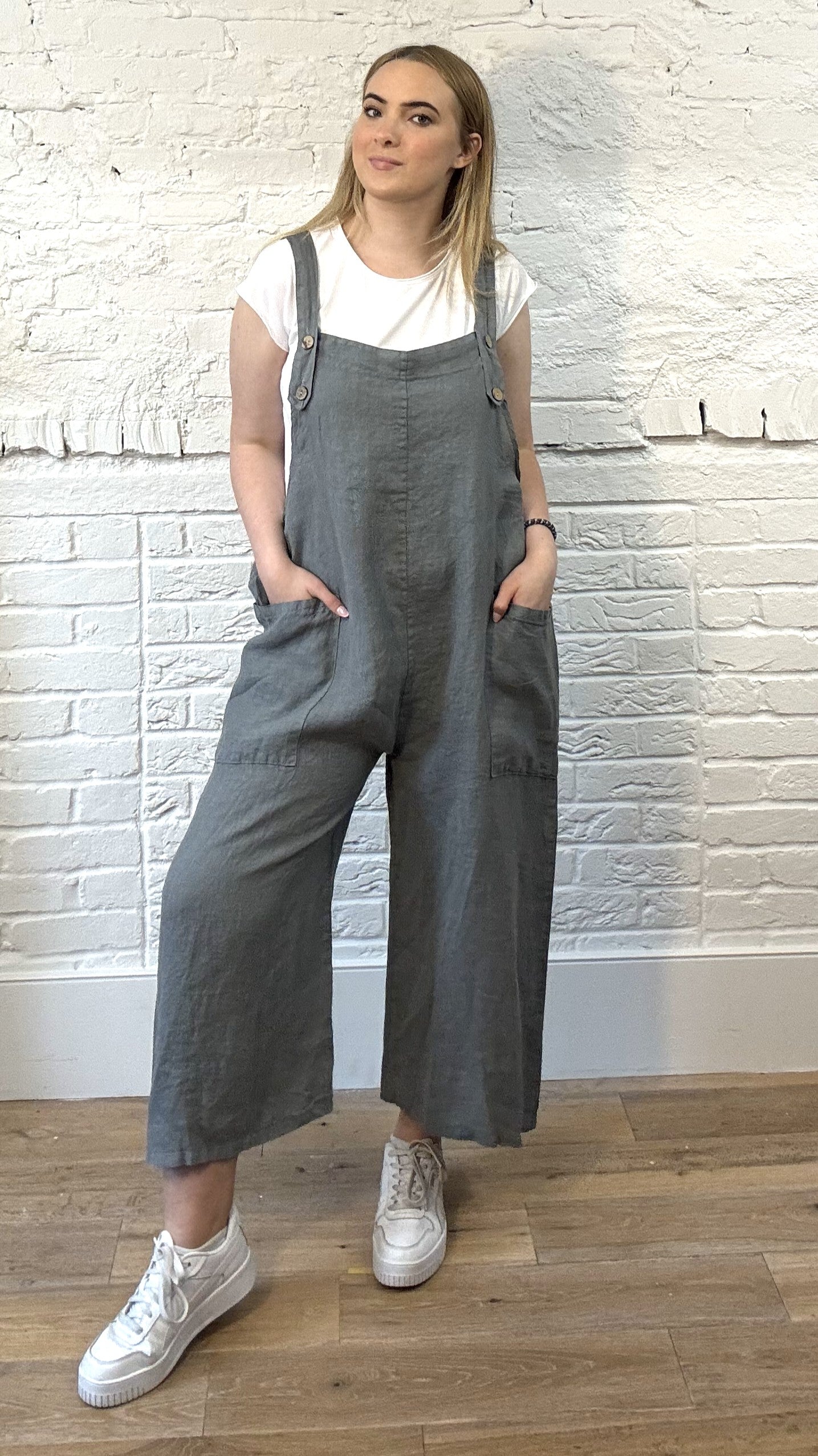100% Linen Dungarees with Front Pockets
